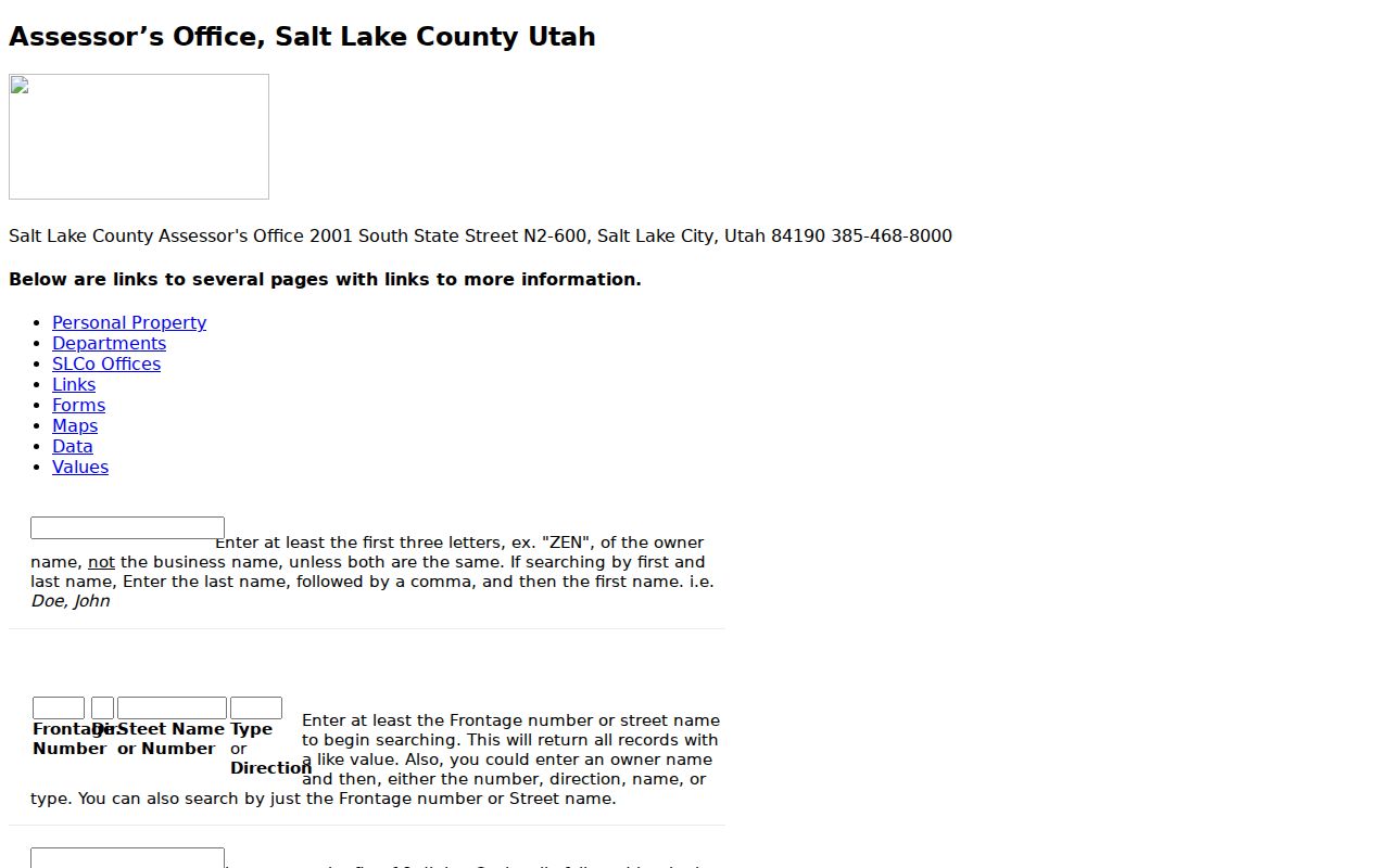 West Valley City people search fields in the county assessor portal